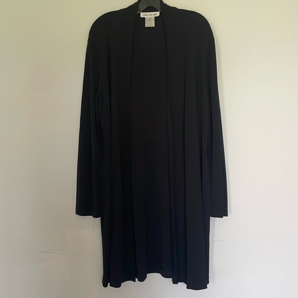 Jones New York Solid Black Long Line Open Cardigan Jacket Women XL Travel Piece - Picture 1 of 6